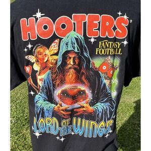 Hooters Fantasy Football Shirt Mens Large Black Lord Of The Wings Graphic Tee